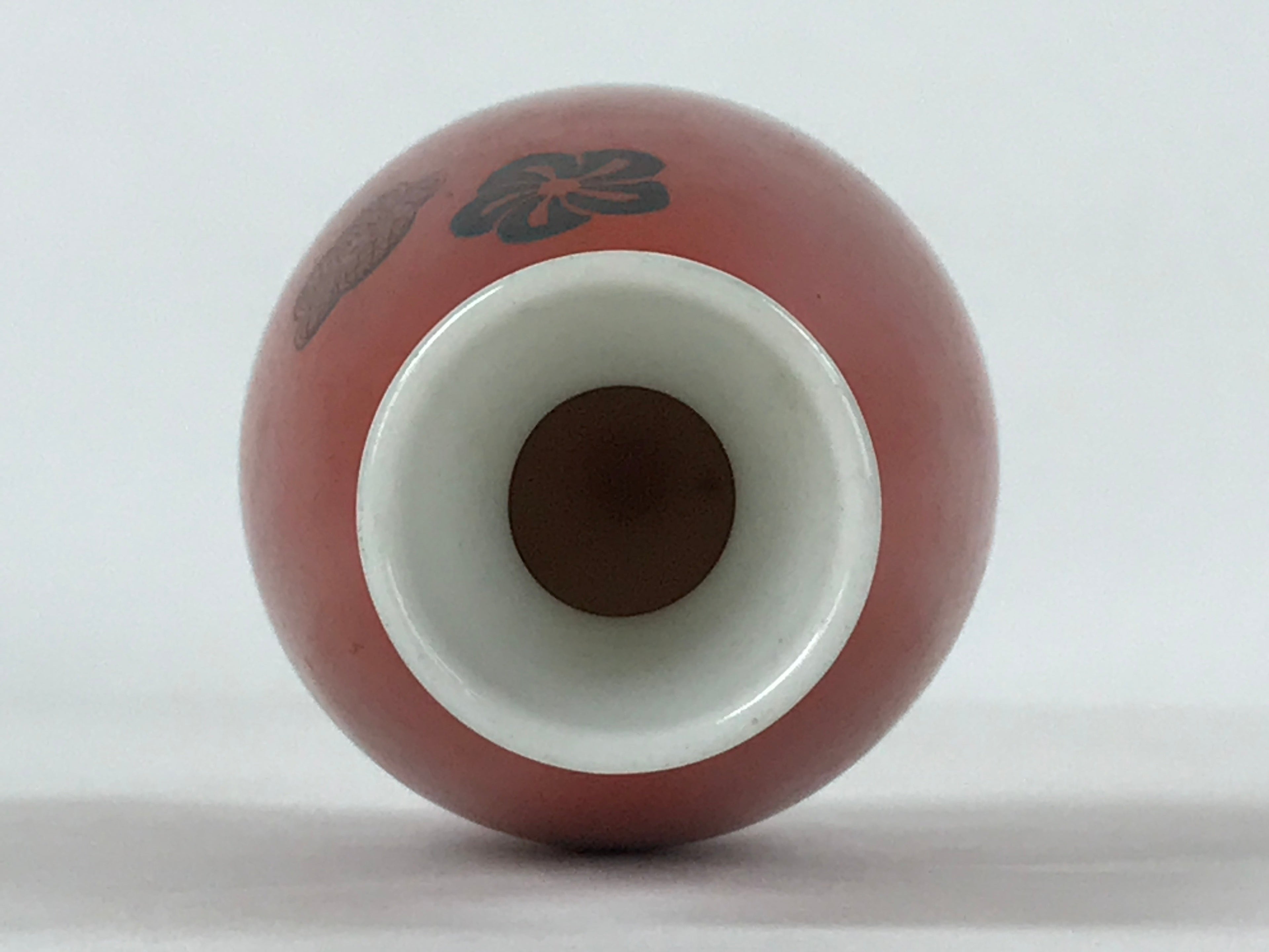 Japanese Sake Bottle Porcelain Tokkuri Vtg Solid Red Ume Plum Blossom TS608