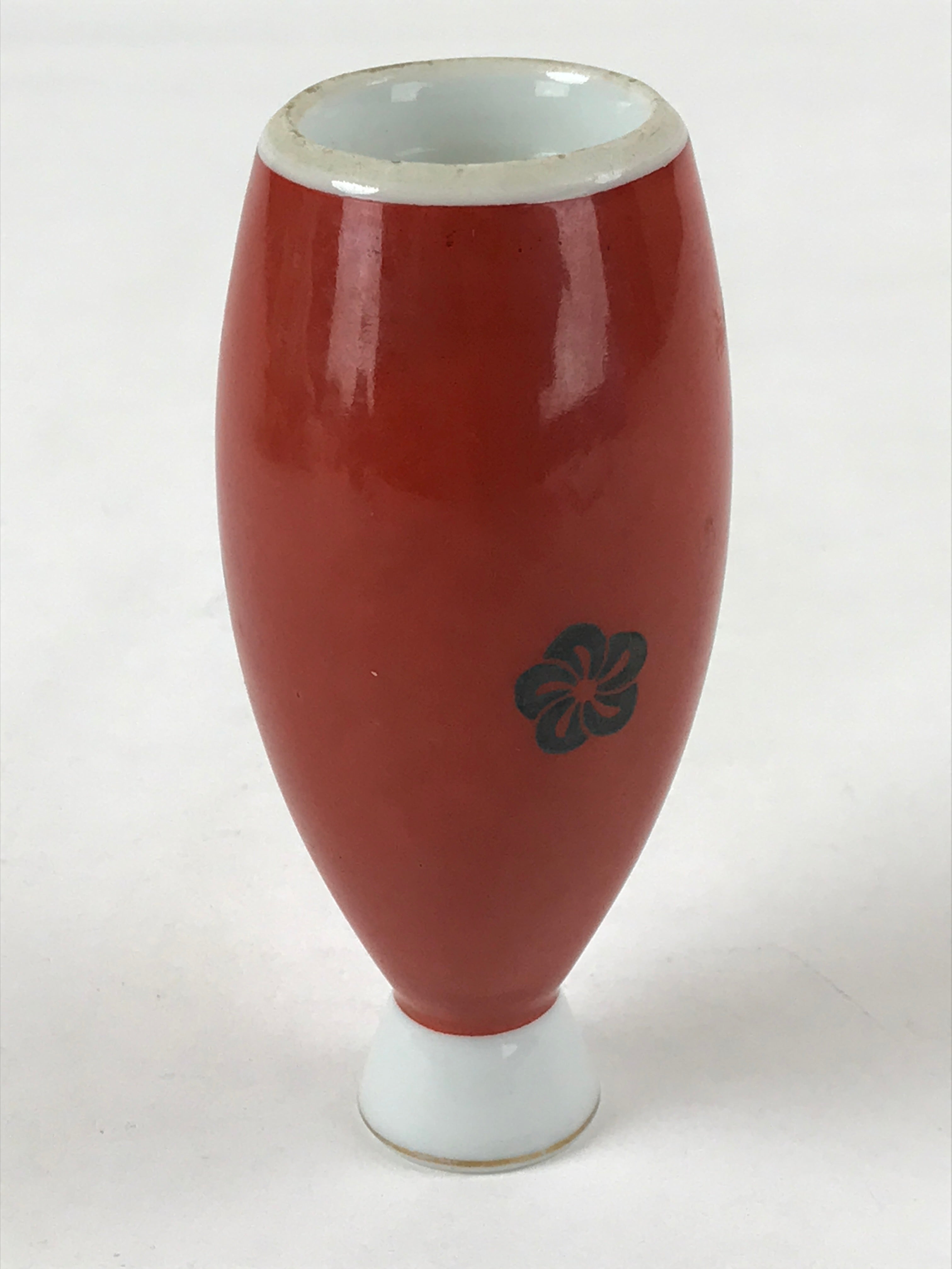 Japanese Sake Bottle Porcelain Tokkuri Vtg Solid Red Ume Plum Blossom TS608