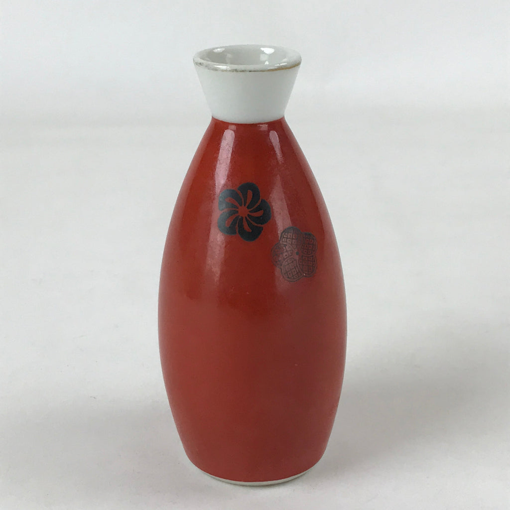 Japanese Sake Bottle Porcelain Tokkuri Vtg Solid Red Ume Plum Blossom TS608