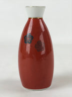 Japanese Sake Bottle Porcelain Tokkuri Vtg Solid Red Ume Plum Blossom TS609