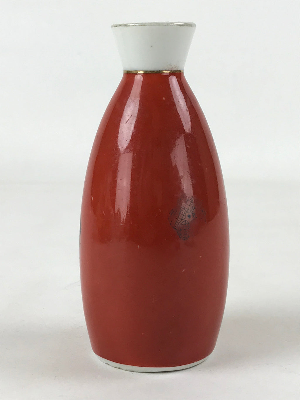 Japanese Sake Bottle Porcelain Tokkuri Vtg Solid Red Ume Plum Blossom TS609