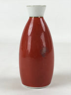 Japanese Sake Bottle Porcelain Tokkuri Vtg Solid Red Ume Plum Blossom TS609
