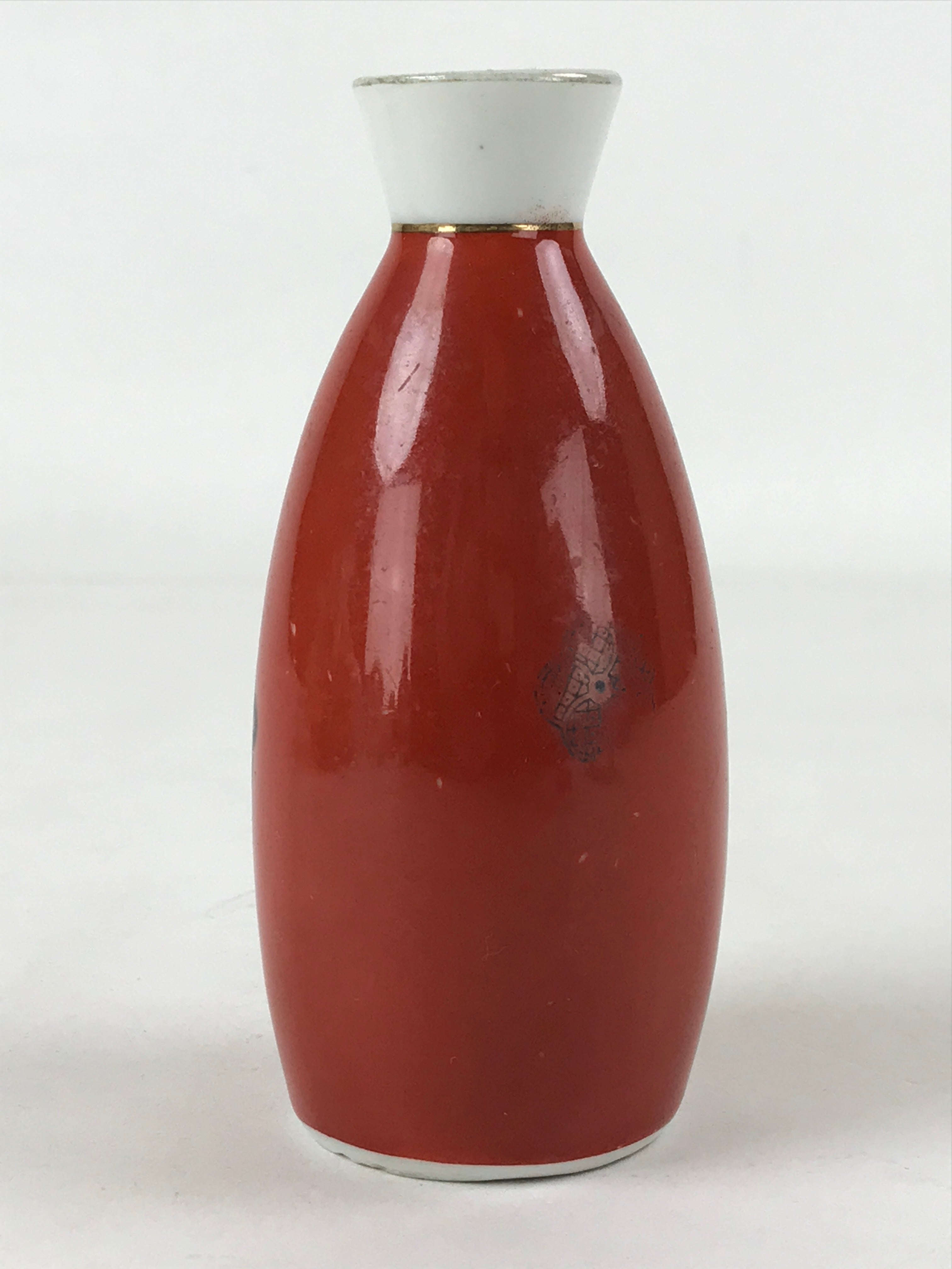 Japanese Sake Bottle Porcelain Tokkuri Vtg Solid Red Ume Plum Blossom TS609