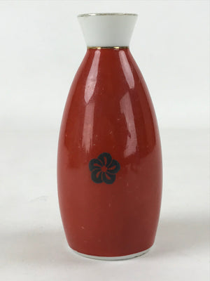Japanese Sake Bottle Porcelain Tokkuri Vtg Solid Red Ume Plum Blossom TS609