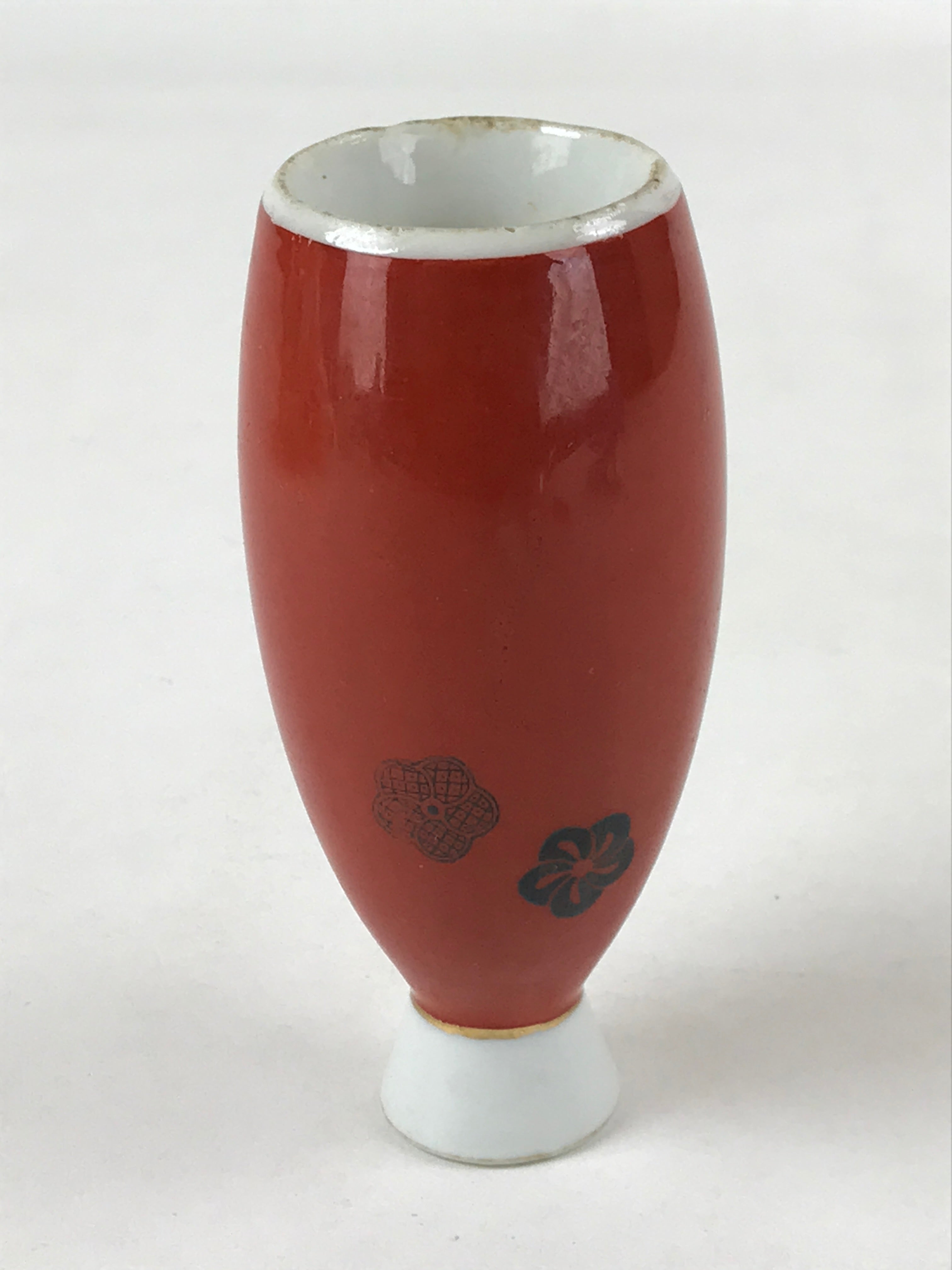 Japanese Sake Bottle Porcelain Tokkuri Vtg Solid Red Ume Plum Blossom TS609