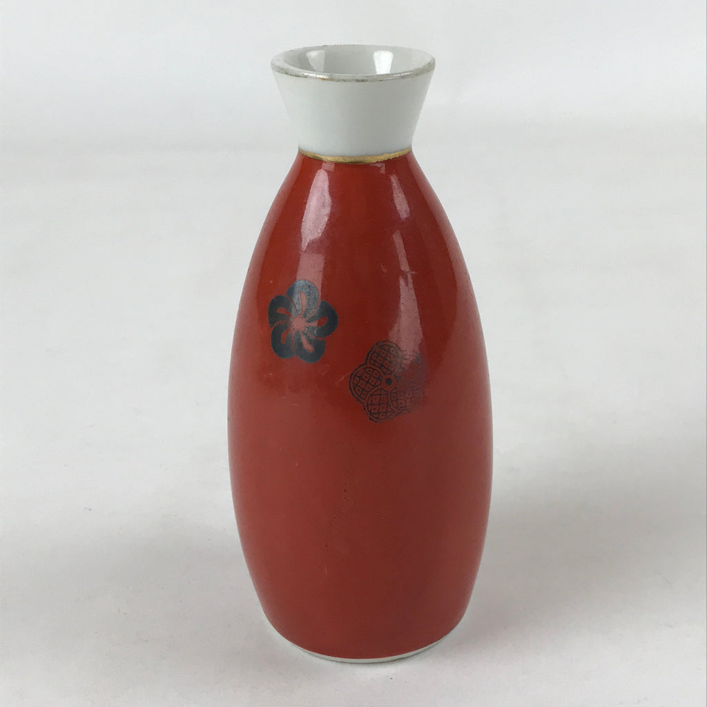Japanese Sake Bottle Porcelain Tokkuri Vtg Solid Red Ume Plum Blossom TS609