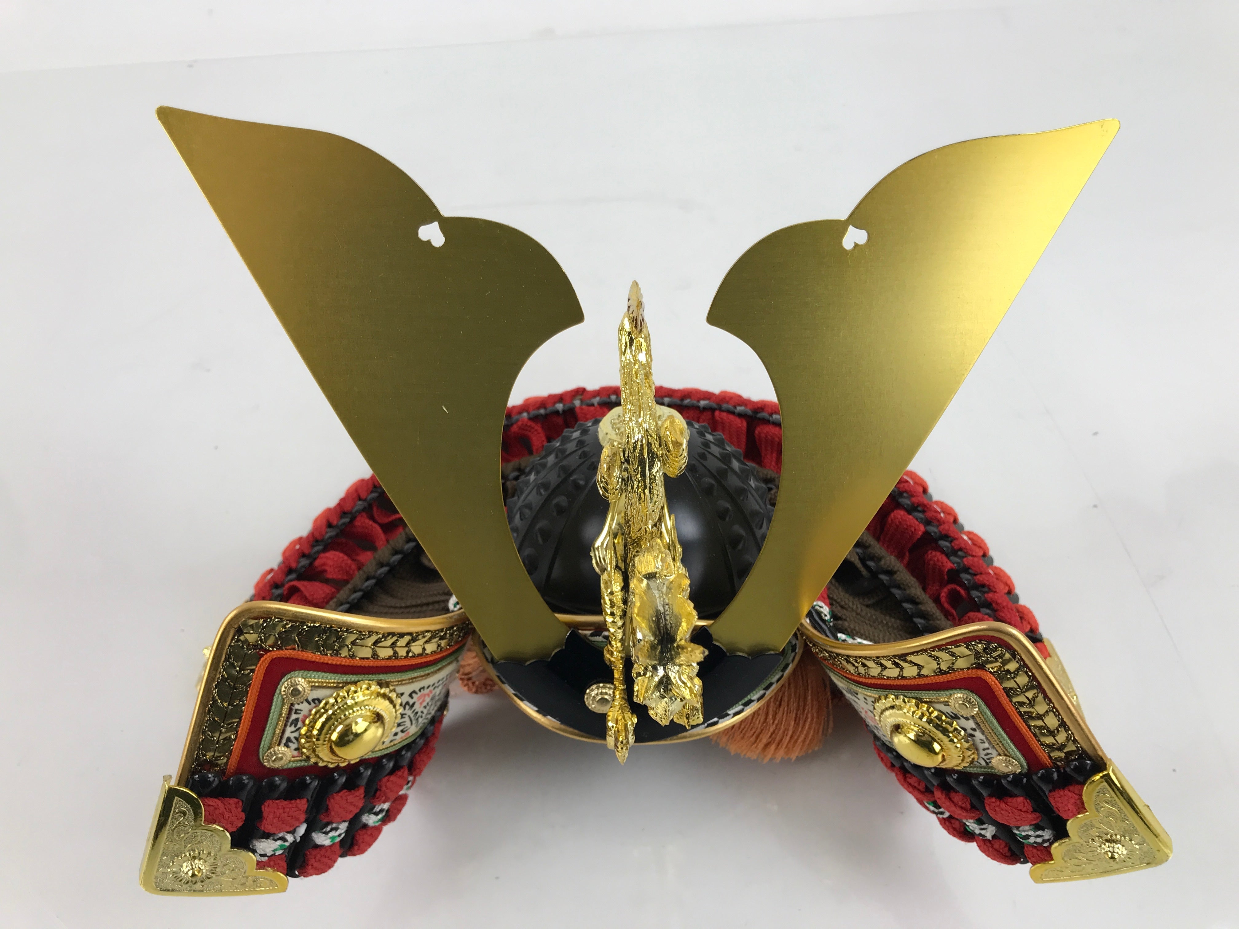 Japanese Samurai Helmet Kabuto Vtg Boys' Festival Armor Decor Gold Red ID596