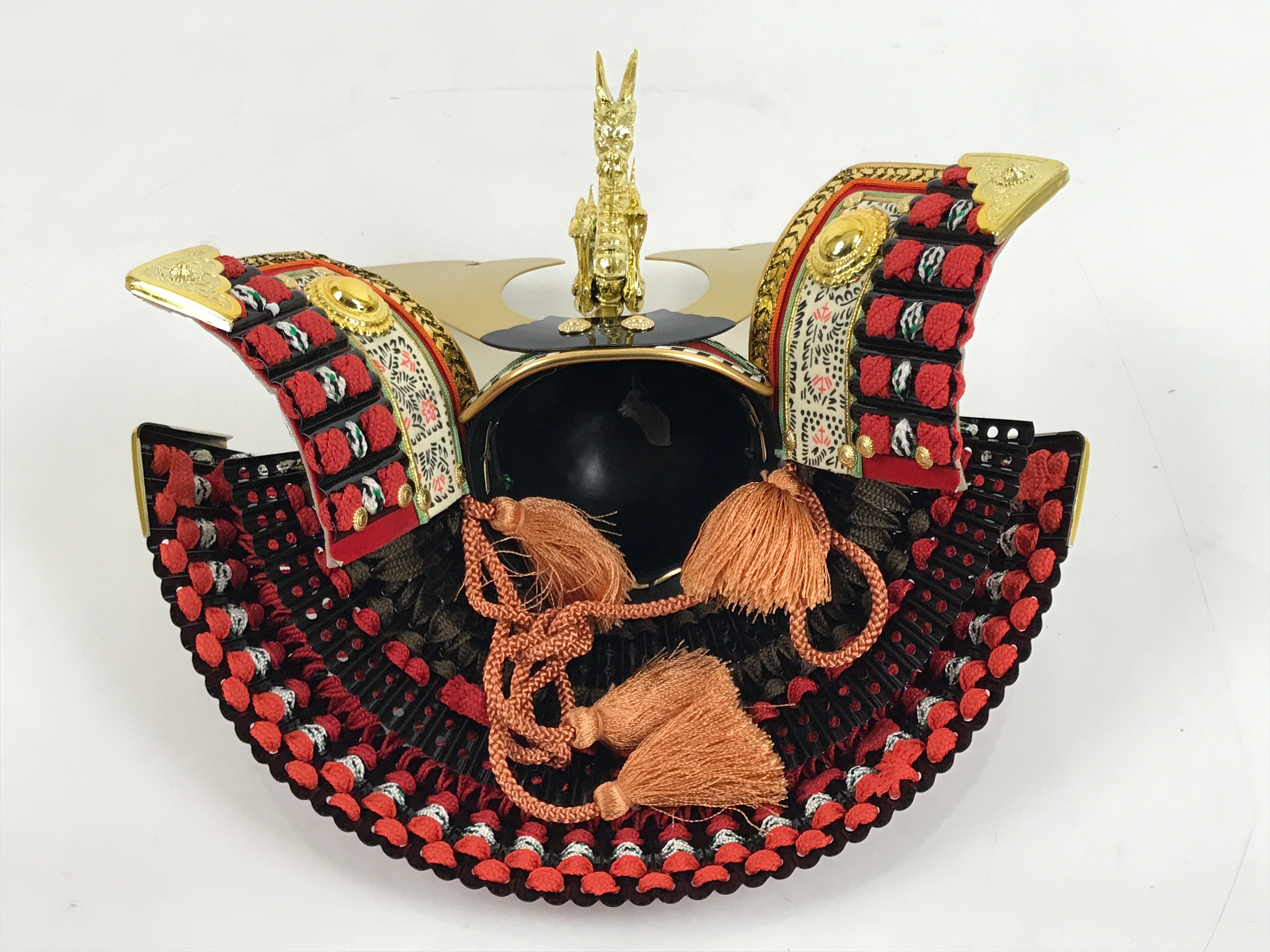 Japanese Samurai Helmet Kabuto Vtg Boys' Festival Armor Decor Gold Red ID596