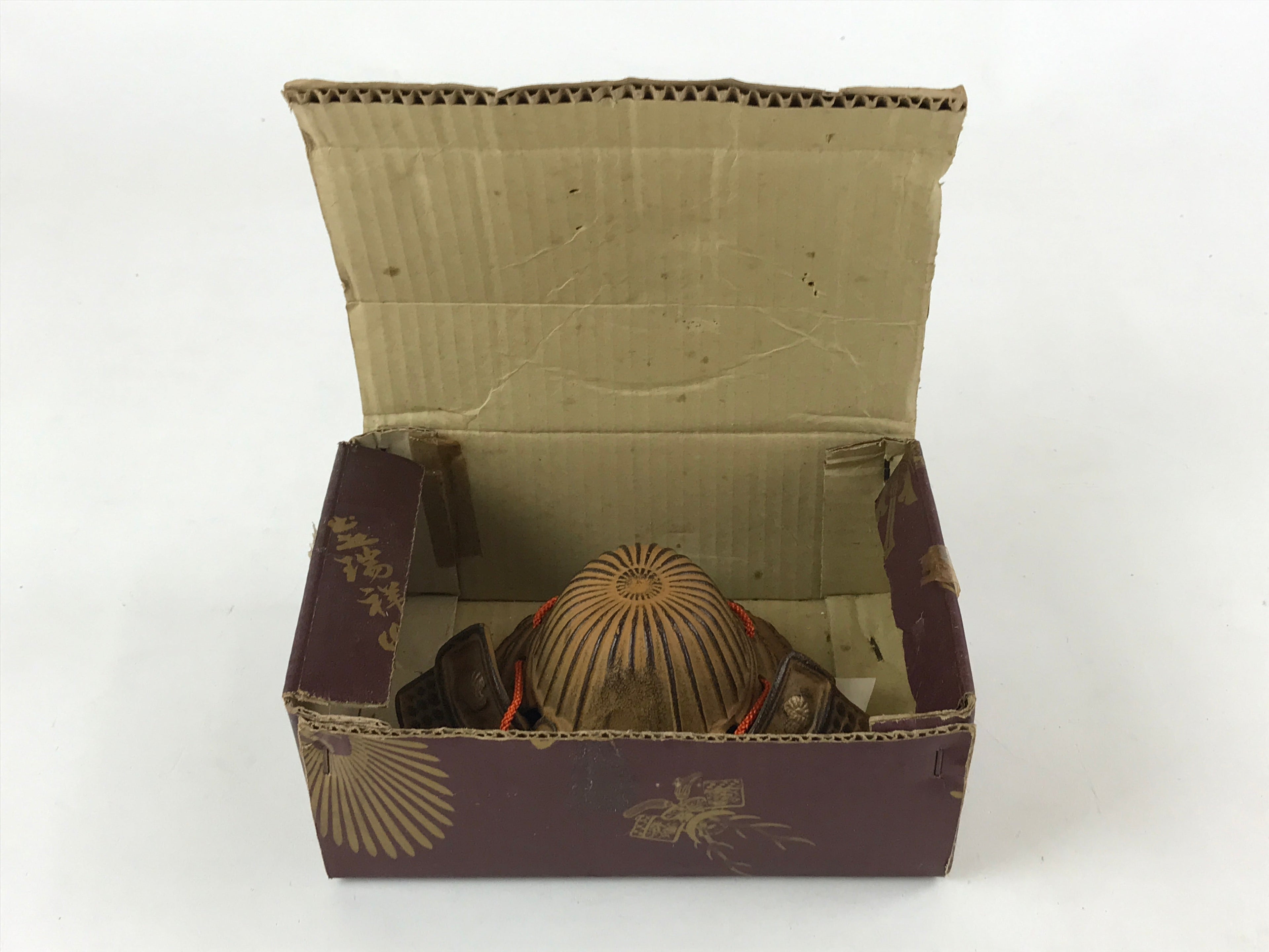 Japanese Samurai Helmet Kabuto Vtg Boy's Festival Armor Decoration Gold Brown ID