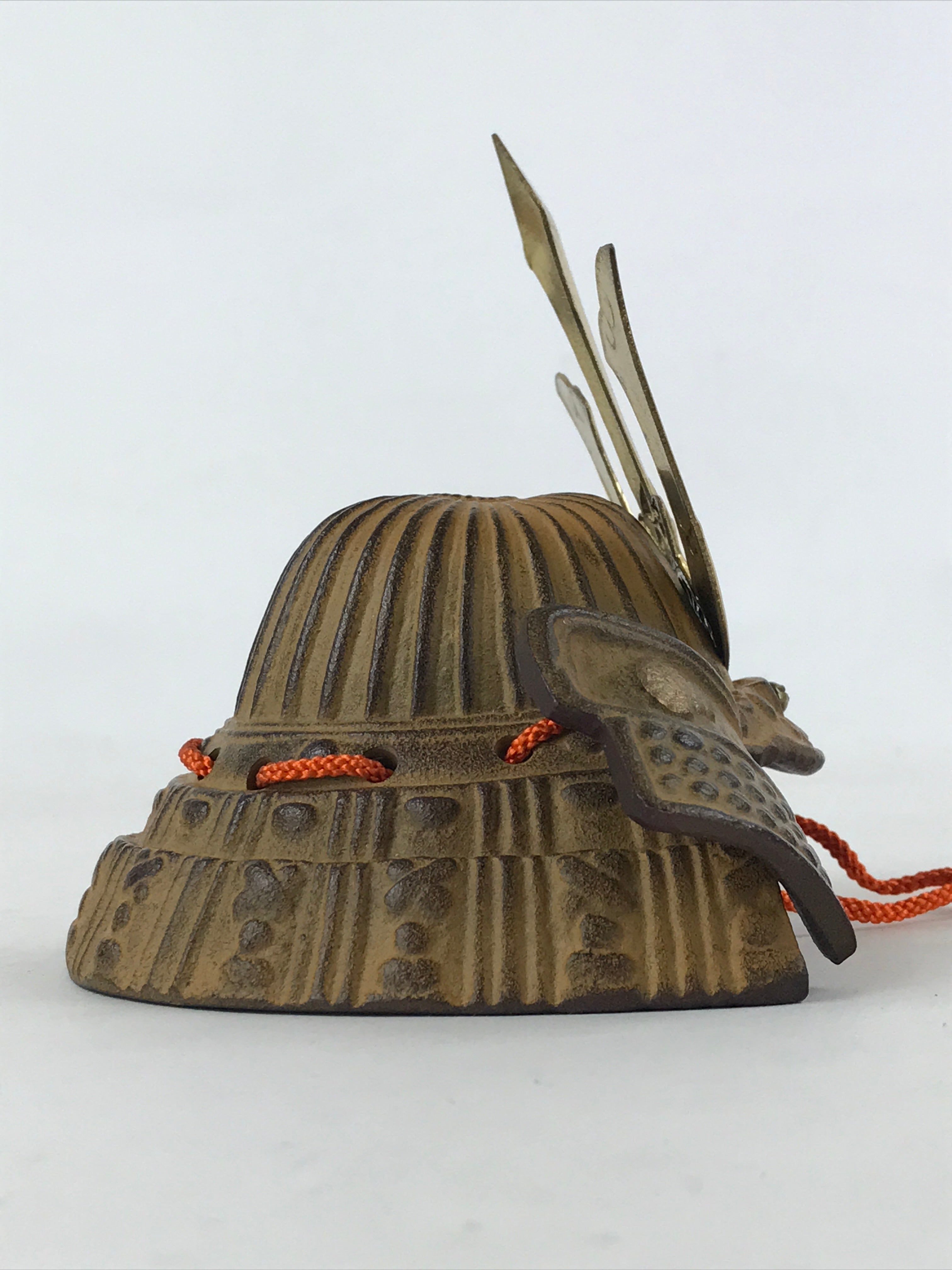Japanese Samurai Helmet Kabuto Vtg Boy's Festival Armor Decoration Gold Brown ID