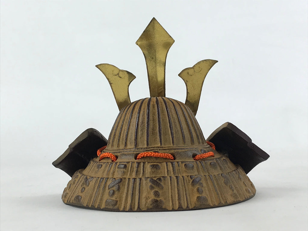 Japanese Samurai Helmet Kabuto Vtg Boy's Festival Armor Decoration Gold Brown ID