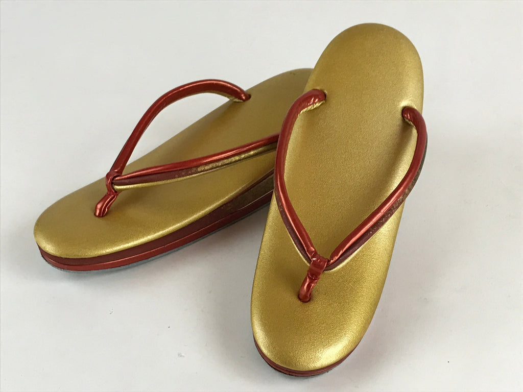 Japanese Sandals Zori Kimono Accessory Vtg Traditonal Footwear Women Gold JK499