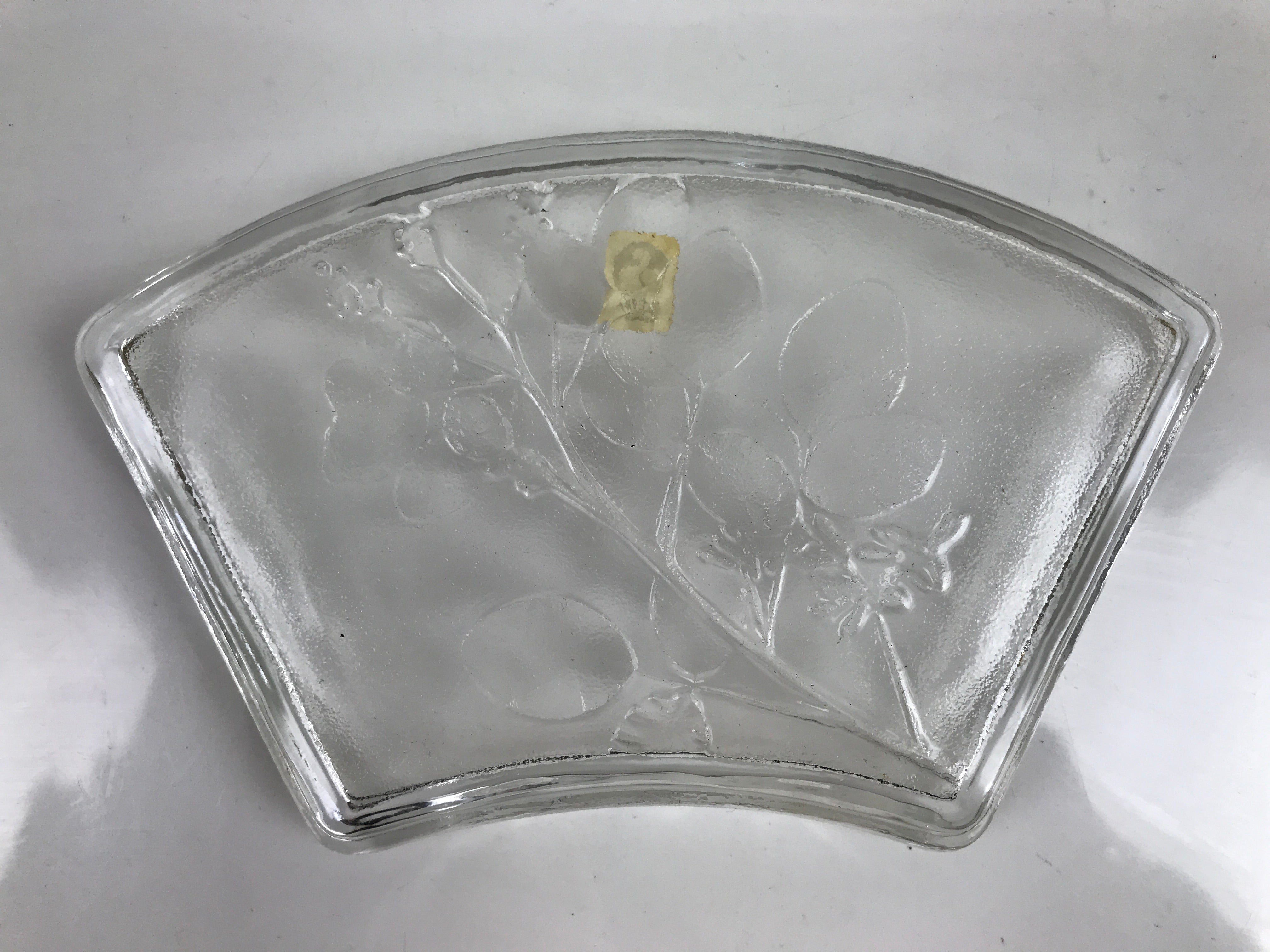 Japanese Sasaki Crystal Glass Sashimi Plate Kozara Vtg Fan Shape Plant Clear Y79