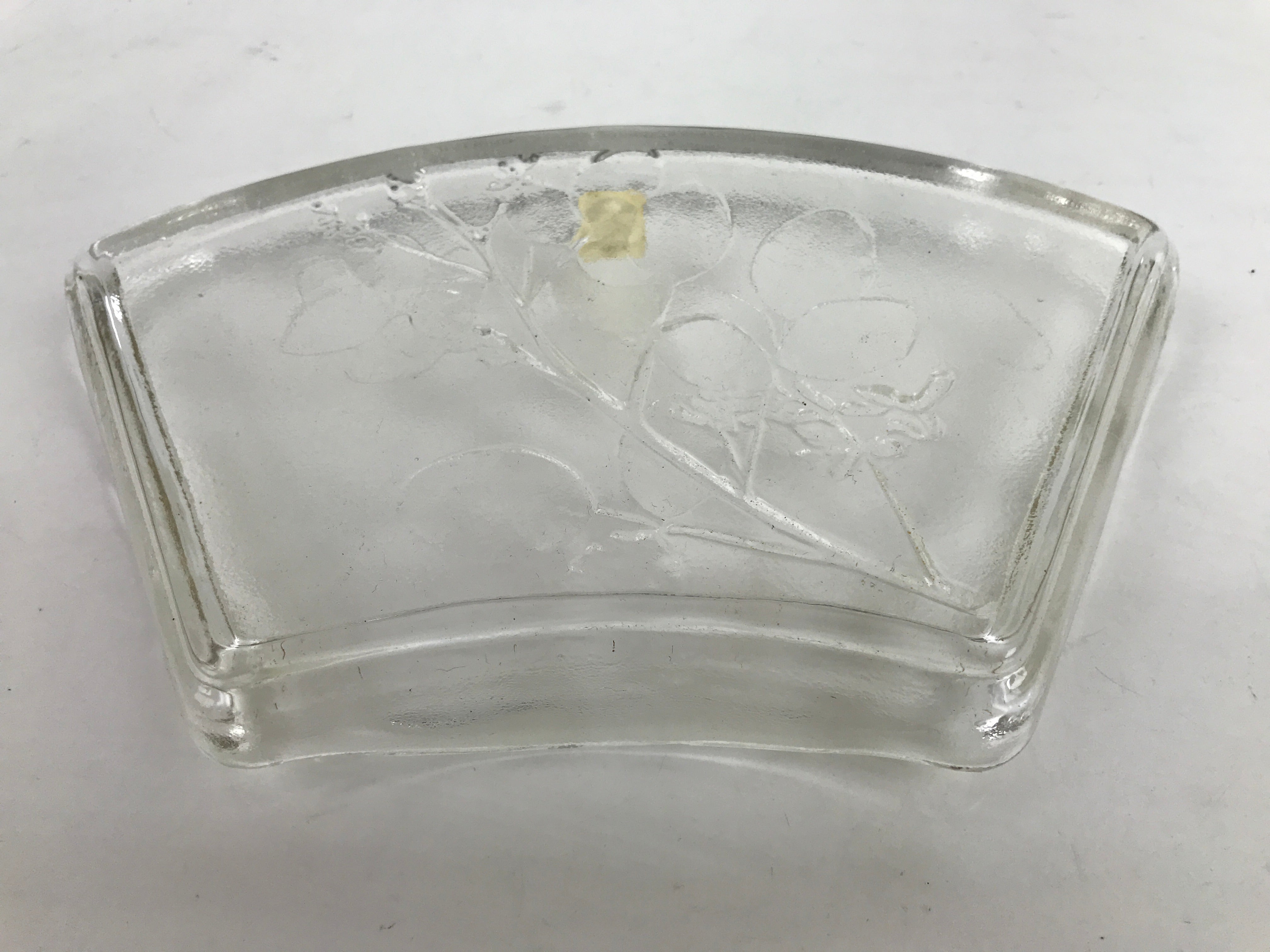 Japanese Sasaki Crystal Glass Sashimi Plate Kozara Vtg Fan Shape Plant Clear Y80