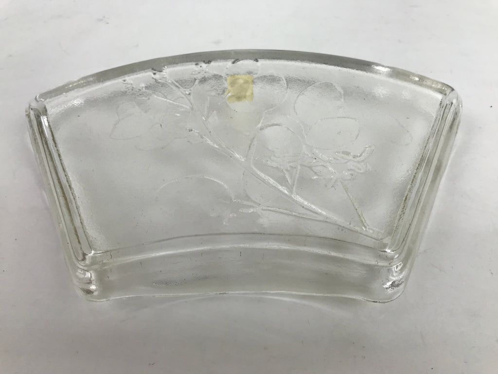 Japanese Sasaki Crystal Glass Sashimi Plate Kozara Vtg Fan Shape Plant Clear Y80