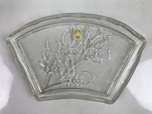 Japanese Sasaki Crystal Glass Sashimi Plate Kozara Vtg Fan Shape Plant Clear Y81