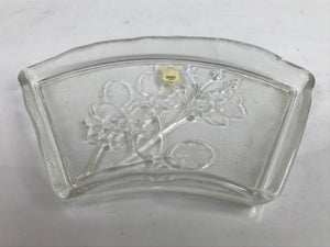 Japanese Sasaki Crystal Glass Sashimi Plate Kozara Vtg Fan Shape Plant Clear Y81