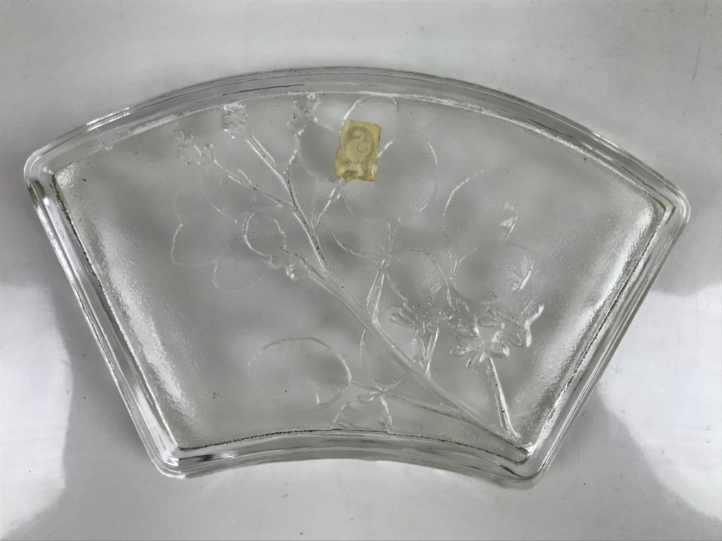 Japanese Sasaki Crystal Glass Sashimi Plate Kozara Vtg Fan Shape Plant Clear Y81