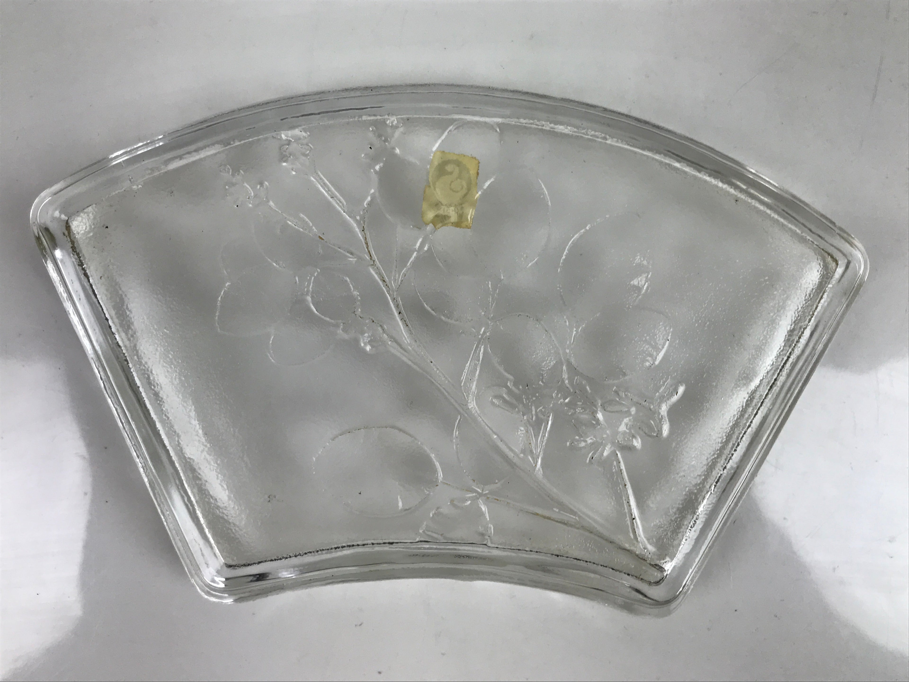 Japanese Sasaki Crystal Glass Sashimi Plate Kozara Vtg Fan Shape Plant Clear Y81
