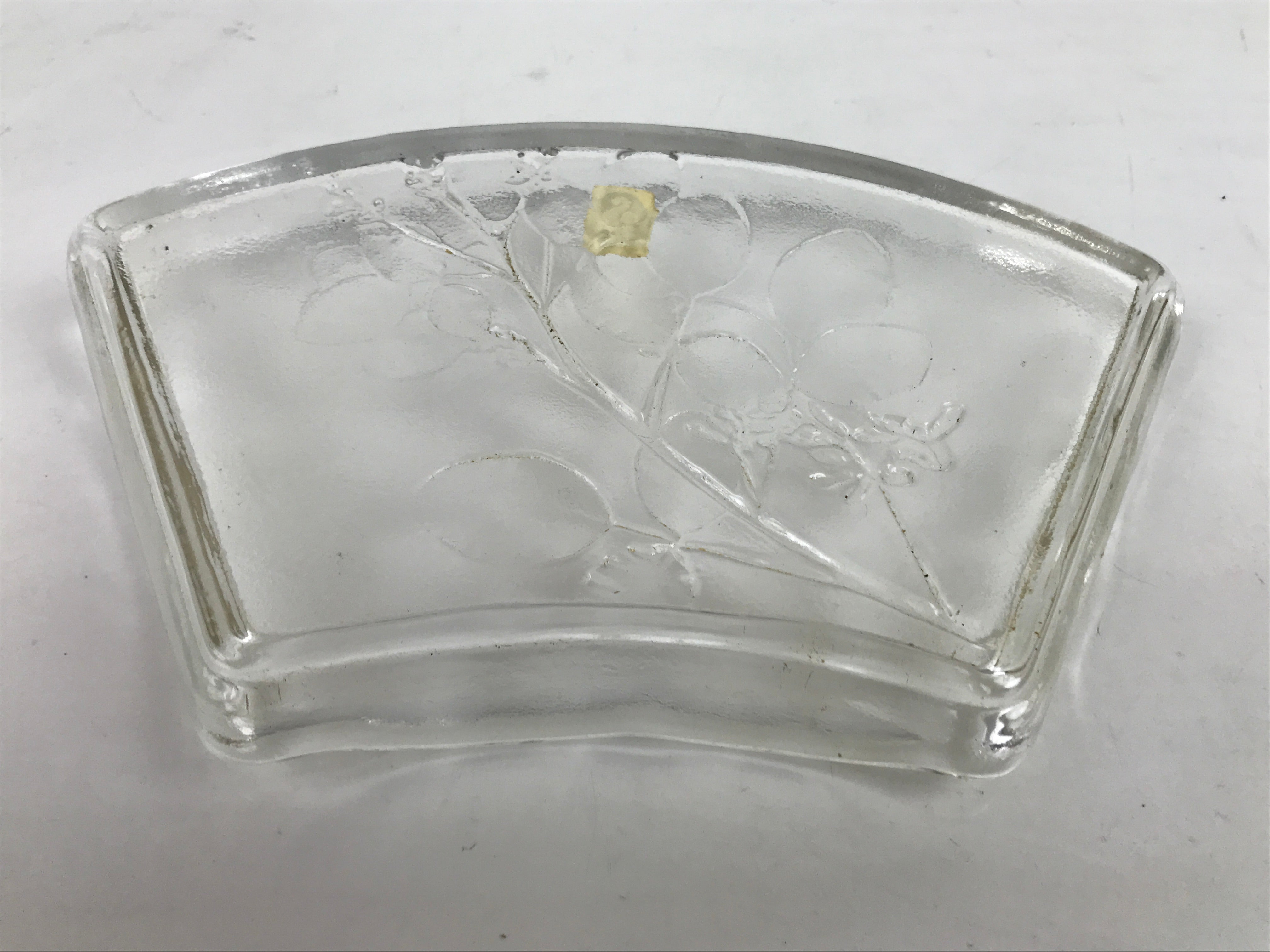 Japanese Sasaki Crystal Glass Sashimi Plate Kozara Vtg Fan Shape Plant Clear Y81