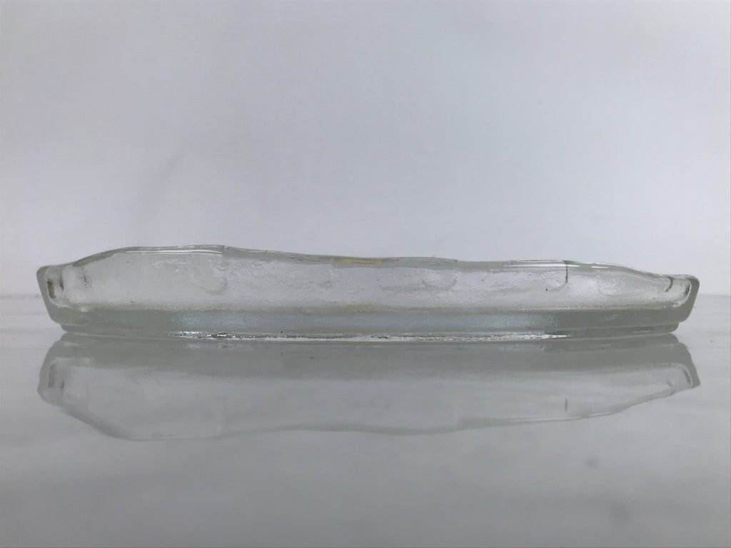 Japanese Sasaki Crystal Glass Sashimi Plate Kozara Vtg Fan Shape Plant Clear Y81