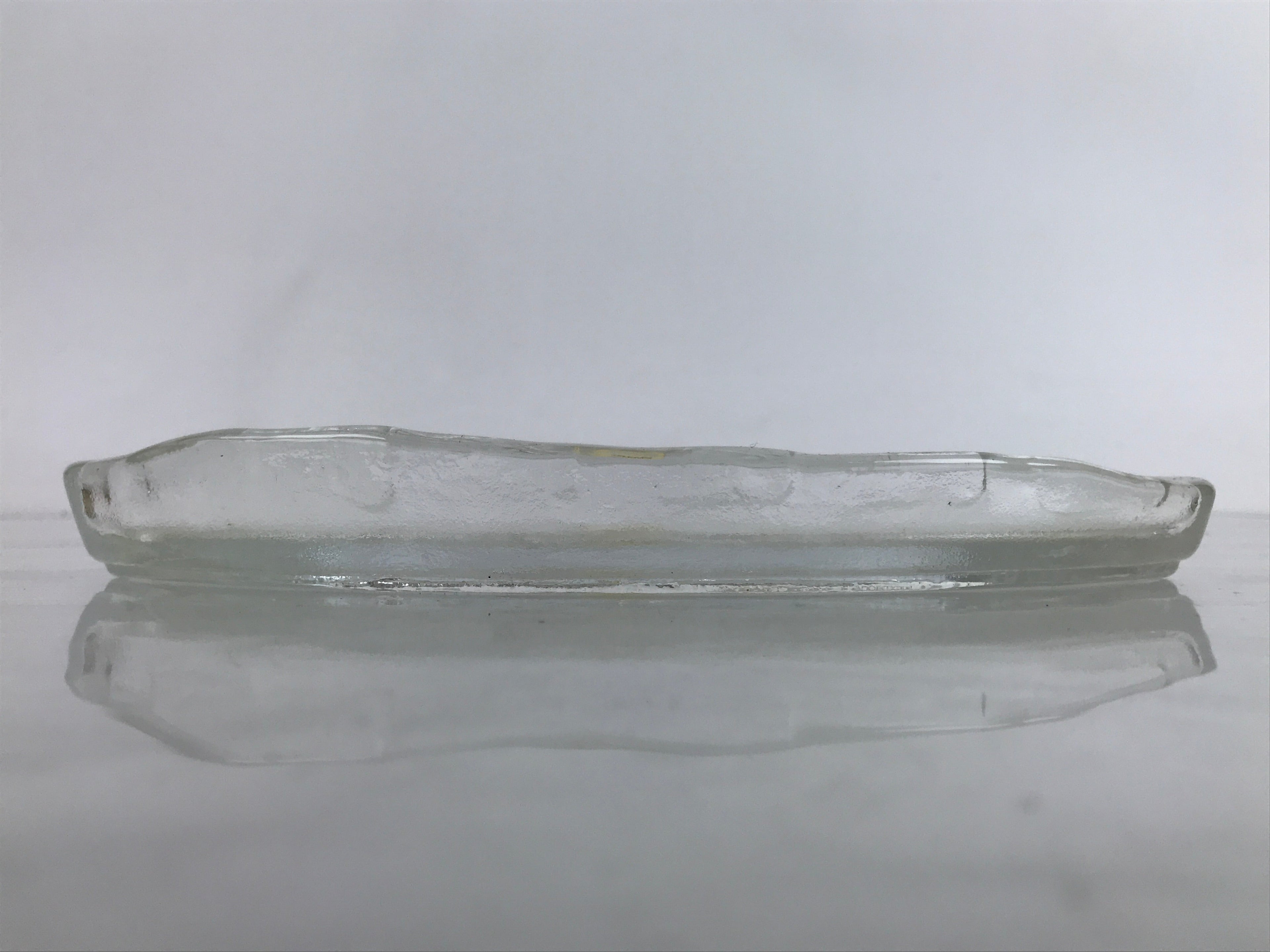 Japanese Sasaki Crystal Glass Sashimi Plate Kozara Vtg Fan Shape Plant Clear Y81