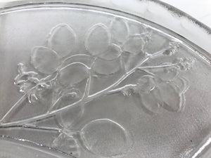 Japanese Sasaki Crystal Glass Sashimi Plate Kozara Vtg Fan Shape Plant Clear Y82