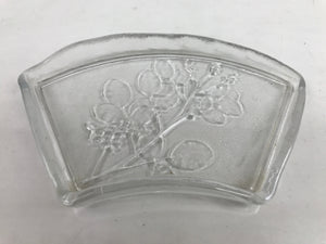 Japanese Sasaki Crystal Glass Sashimi Plate Kozara Vtg Fan Shape Plant Clear Y82