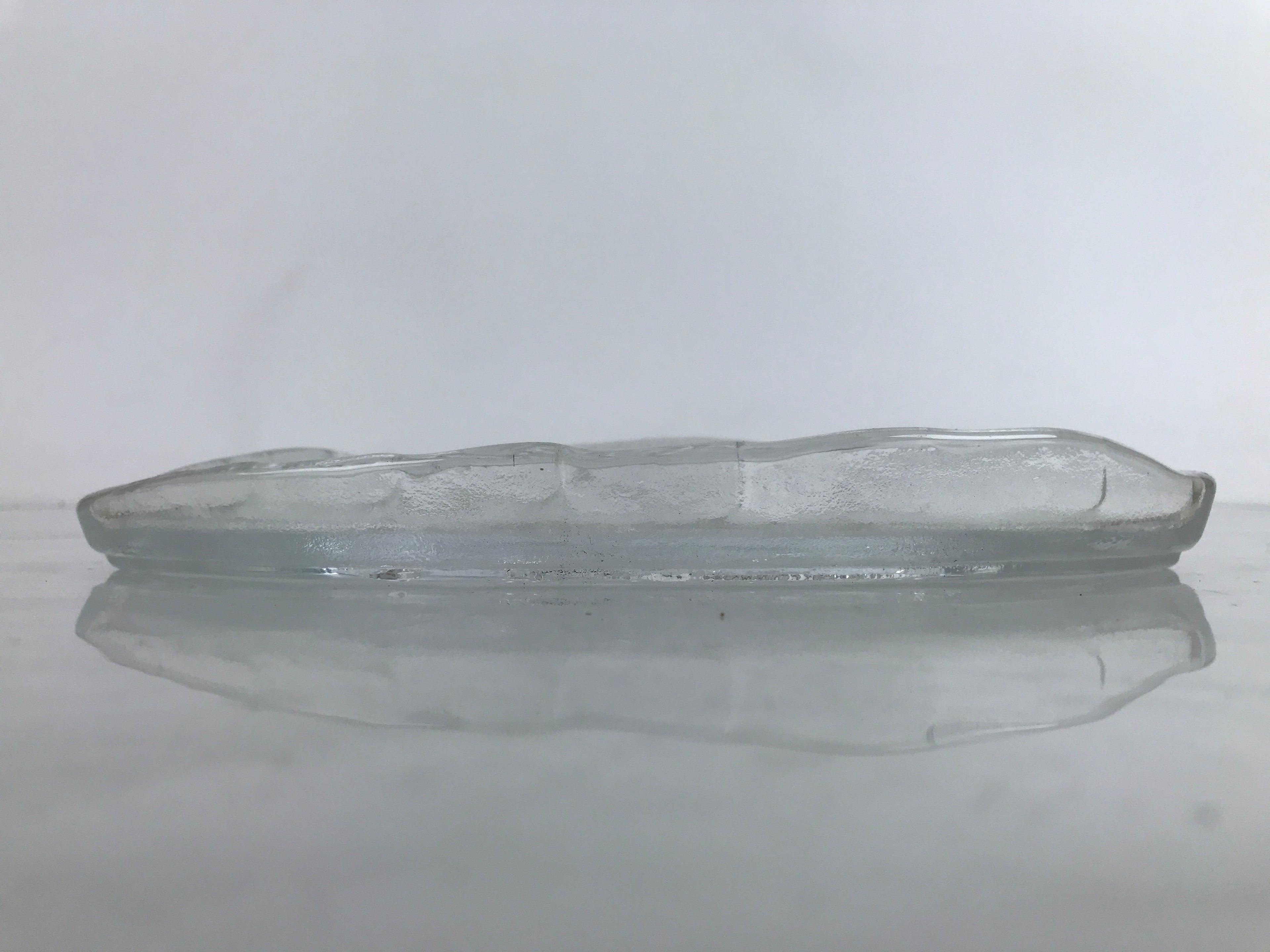 Japanese Sasaki Crystal Glass Sashimi Plate Kozara Vtg Fan Shape Plant Clear Y82