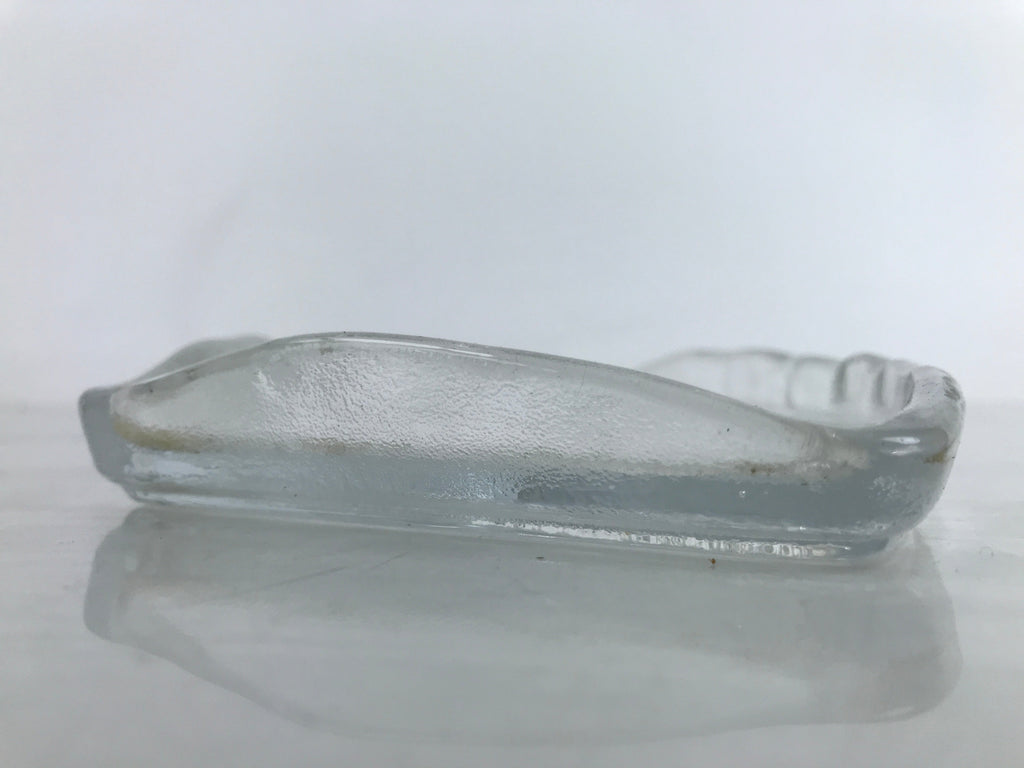 Japanese Sasaki Crystal Glass Sashimi Plate Kozara Vtg Fan Shape Plant Clear Y82