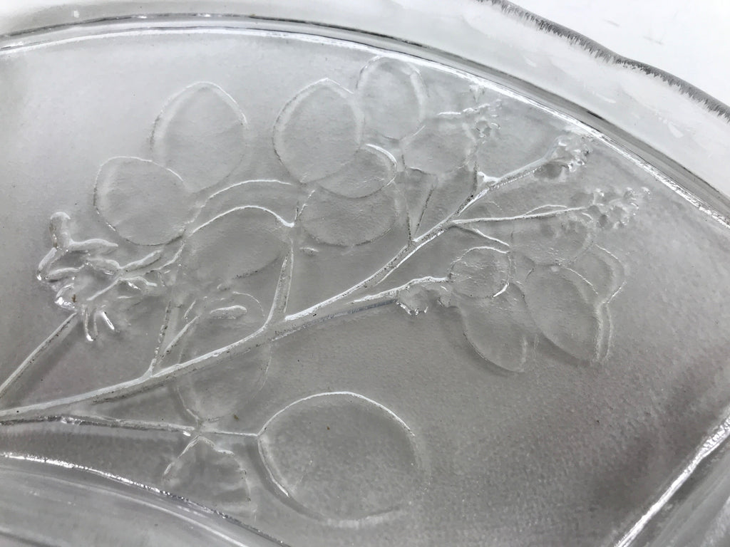 Japanese Sasaki Crystal Glass Sashimi Plate Kozara Vtg Fan Shape Plant Clear Y83