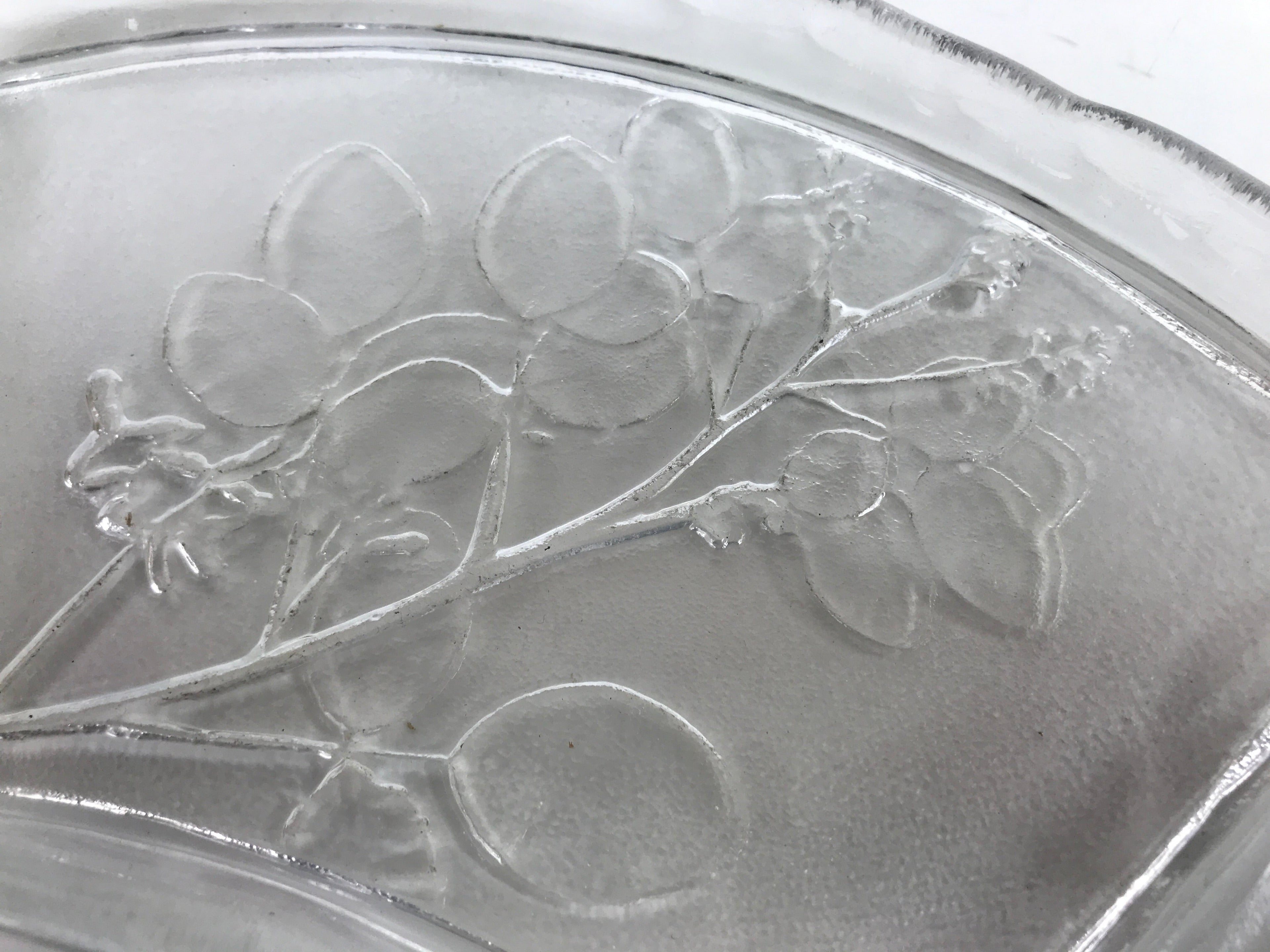 Japanese Sasaki Crystal Glass Sashimi Plate Kozara Vtg Fan Shape Plant Clear Y83