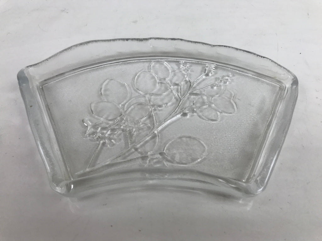 Japanese Sasaki Crystal Glass Sashimi Plate Kozara Vtg Fan Shape Plant Clear Y83