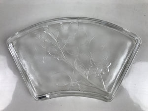 Japanese Sasaki Crystal Glass Sashimi Plate Kozara Vtg Fan Shape Plant Clear Y83