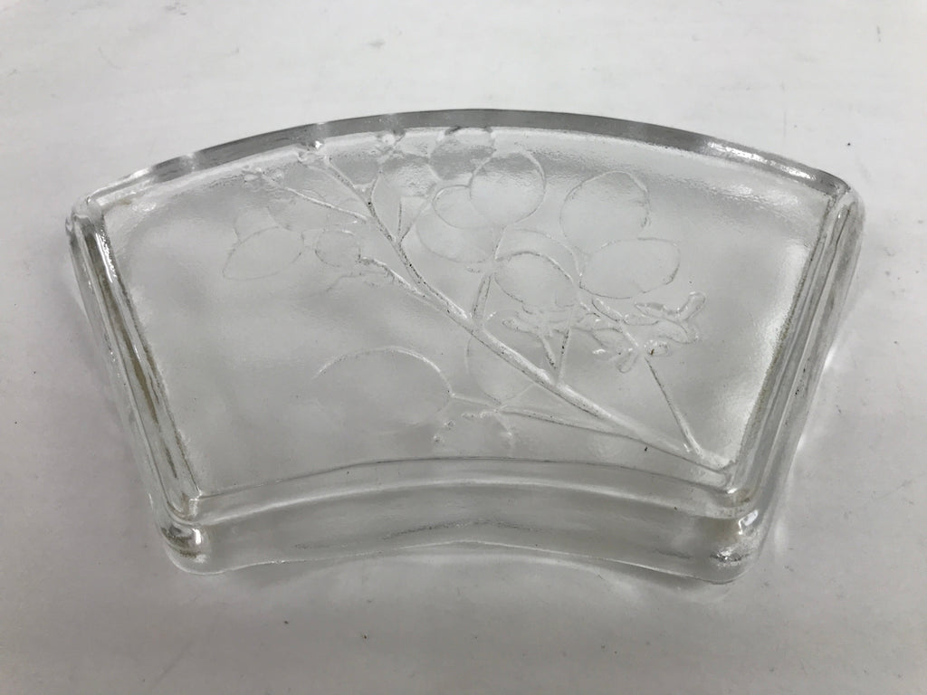 Japanese Sasaki Crystal Glass Sashimi Plate Kozara Vtg Fan Shape Plant Clear Y83