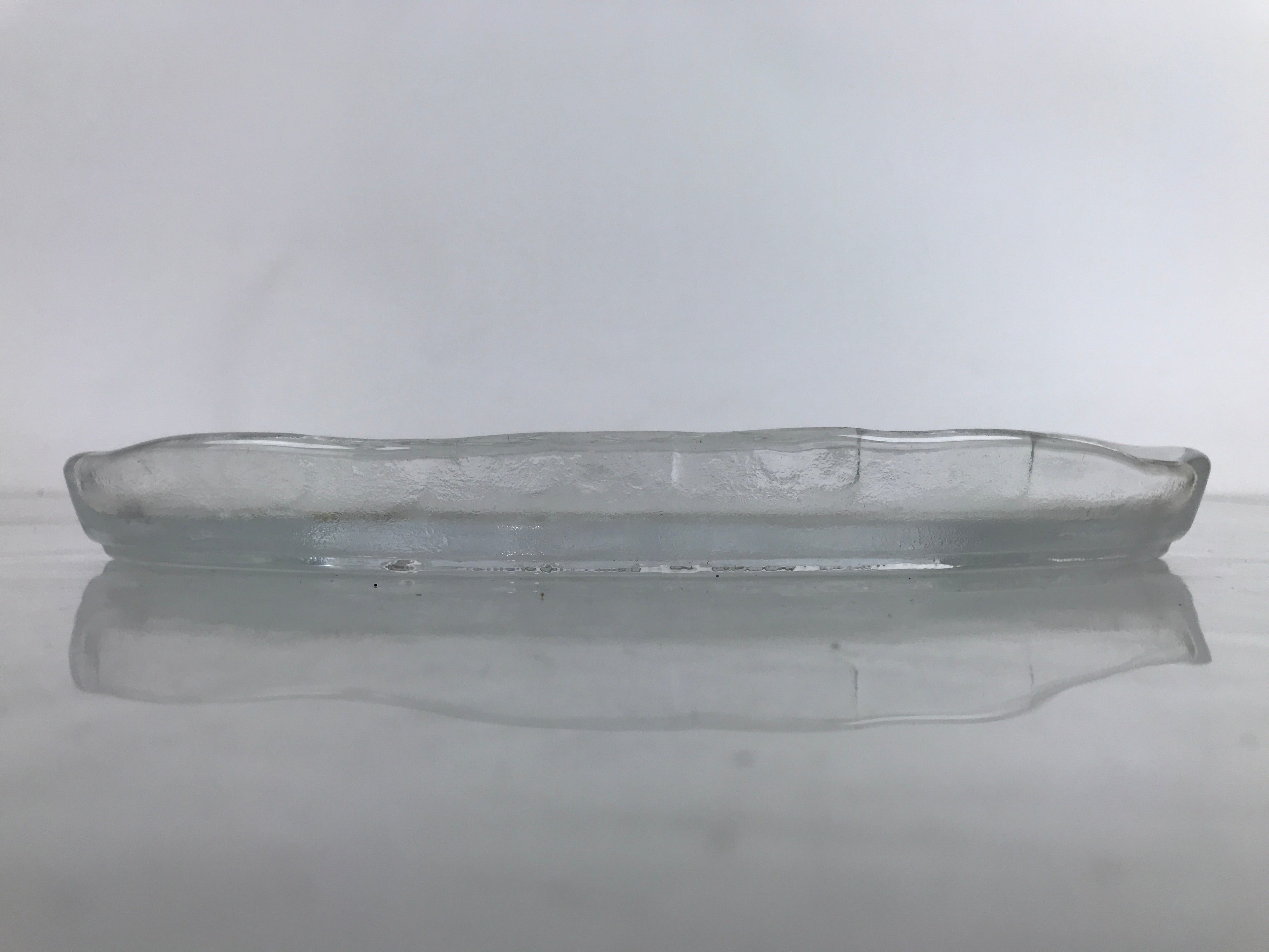 Japanese Sasaki Crystal Glass Sashimi Plate Kozara Vtg Fan Shape Plant Clear Y84