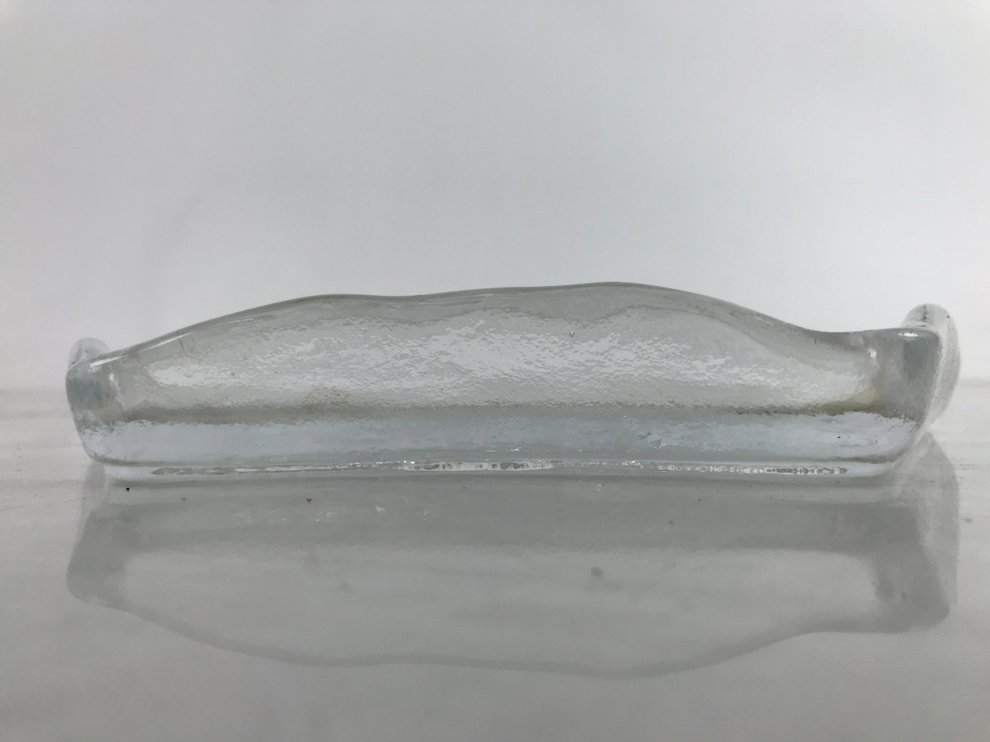 Japanese Sasaki Crystal Glass Sashimi Plate Kozara Vtg Fan Shape Plant Clear Y85