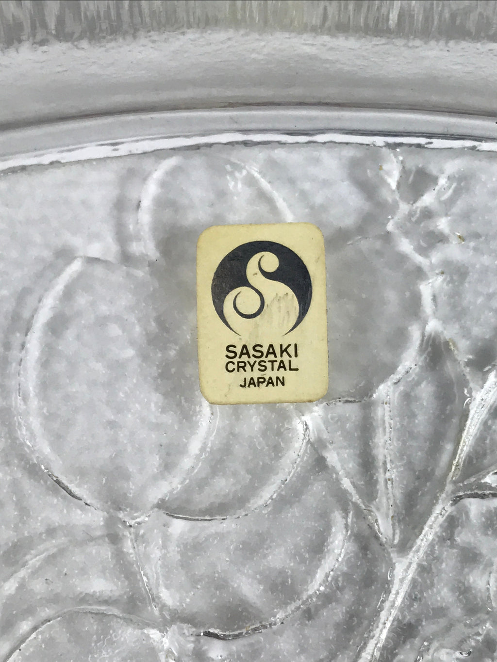 Japanese Sasaki Crystal Glass Sashimi Plate Kozara Vtg Fan Shape Plant Clear Y86