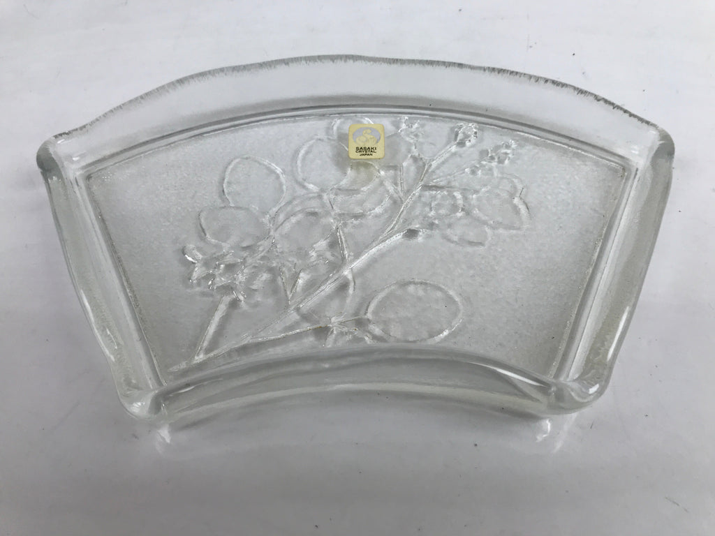 Japanese Sasaki Crystal Glass Sashimi Plate Kozara Vtg Fan Shape Plant Clear Y86