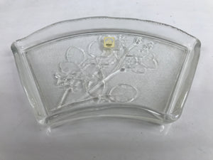 Japanese Sasaki Crystal Glass Sashimi Plate Kozara Vtg Fan Shape Plant Clear Y86