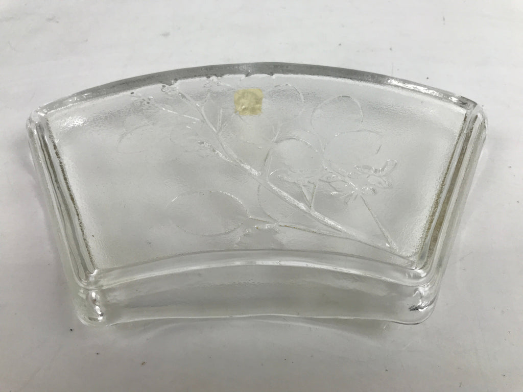 Japanese Sasaki Crystal Glass Sashimi Plate Kozara Vtg Fan Shape Plant Clear Y86