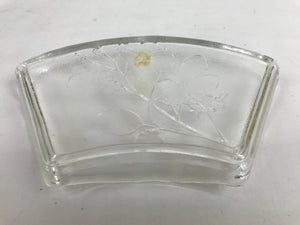 Japanese Sasaki Crystal Glass Sashimi Plate Kozara Vtg Fan Shape Plant Clear Y86