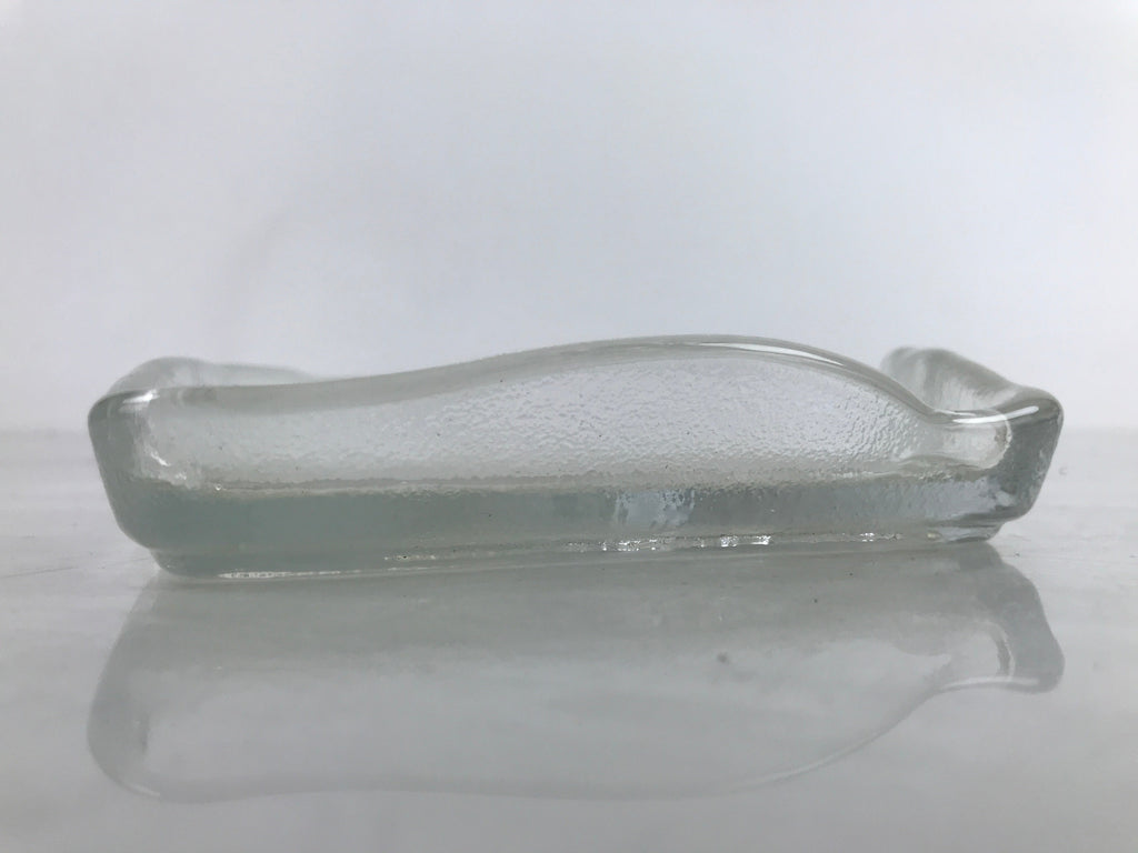 Japanese Sasaki Crystal Glass Sashimi Plate Kozara Vtg Fan Shape Plant Clear Y86