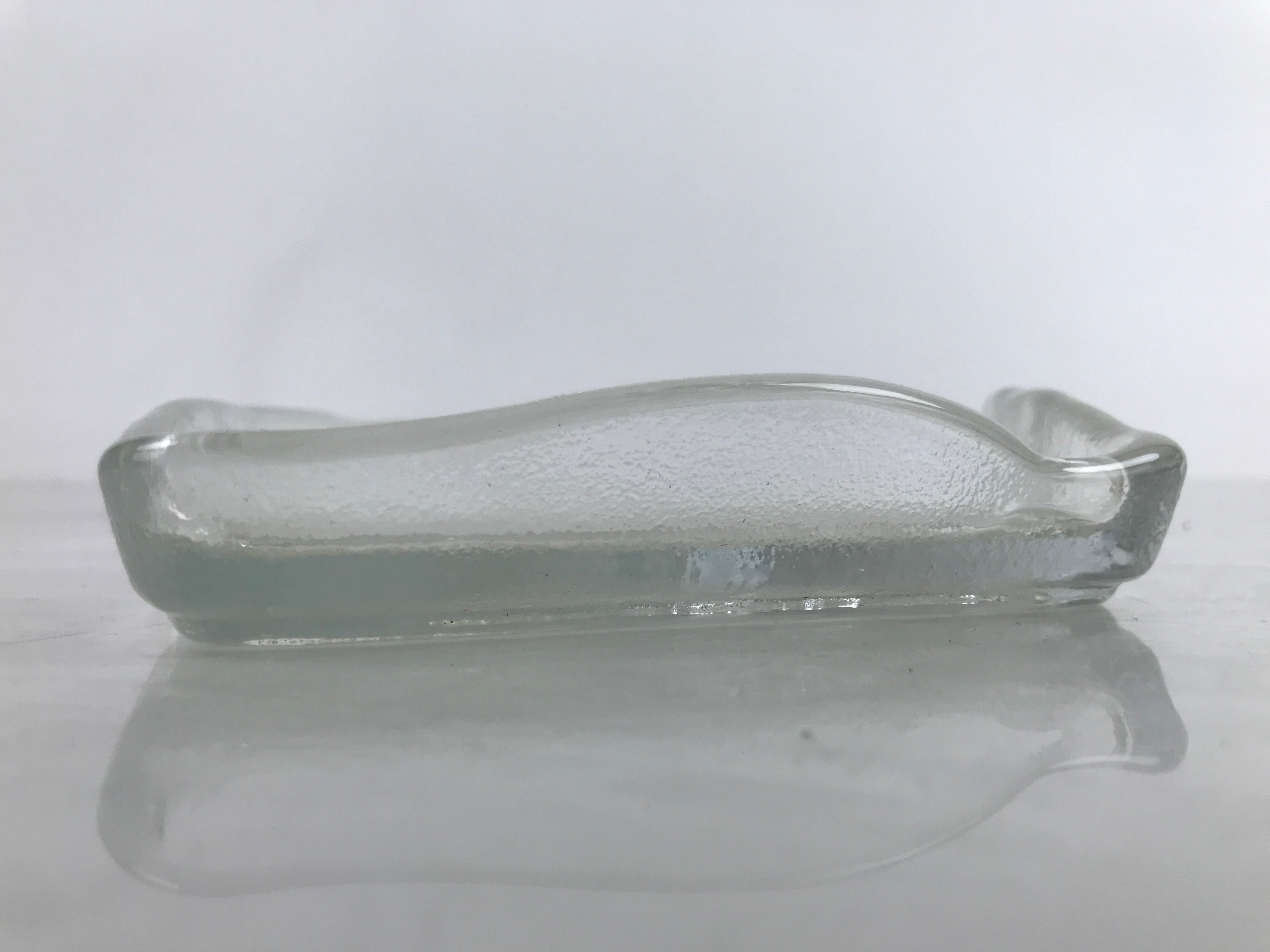 Japanese Sasaki Crystal Glass Sashimi Plate Kozara Vtg Fan Shape Plant Clear Y86
