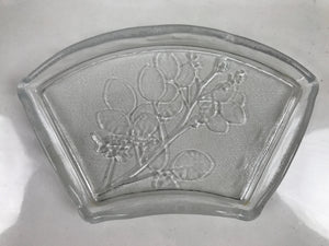 Japanese Sasaki Crystal Glass Sashimi Plate Kozara Vtg Fan Shape Plant Clear Y87