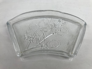 Japanese Sasaki Crystal Glass Sashimi Plate Kozara Vtg Fan Shape Plant Clear Y87