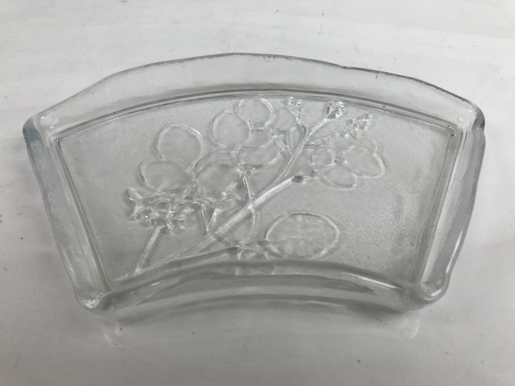 Japanese Sasaki Crystal Glass Sashimi Plate Kozara Vtg Fan Shape Plant Clear Y88