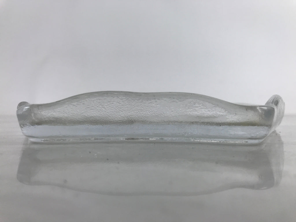 Japanese Sasaki Crystal Glass Sashimi Plate Kozara Vtg Fan Shape Plant Clear Y88