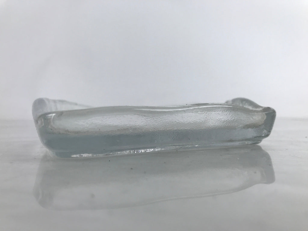 Japanese Sasaki Crystal Glass Sashimi Plate Kozara Vtg Fan Shape Plant Clear Y88