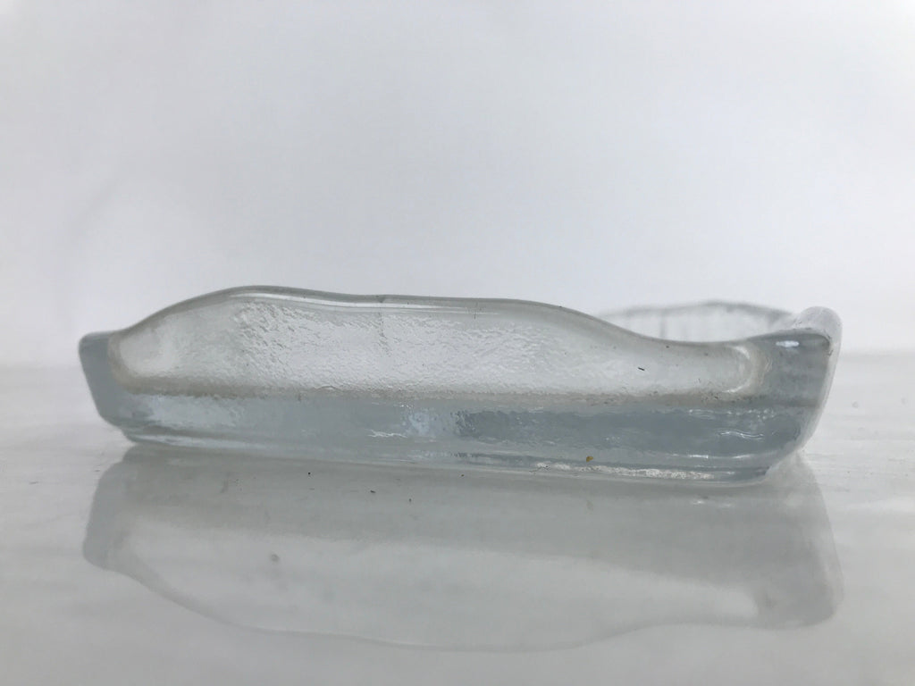 Japanese Sasaki Crystal Glass Sashimi Plate Kozara Vtg Fan Shape Plant Clear Y88